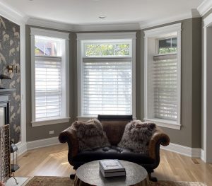 living room nook with sheer shades and open transom in Naperville IL