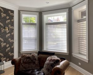 bay window nook with silhouette shades and open transom on top in Chicago 60657
