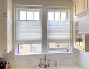 white roman shades behind sink in Chicago IL