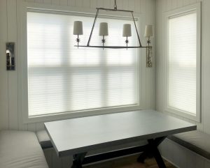 kitchen nook with white honeycomb shades Naperville IL