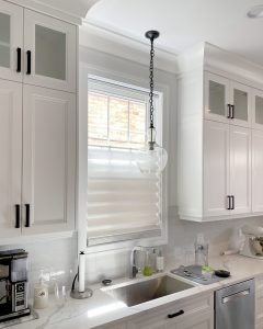top down white kitchen roman shades Chicago 60657