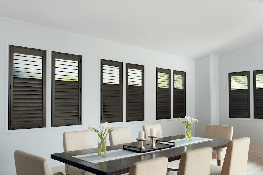 dark stain composite shutters with split tilt in Vancouver WA