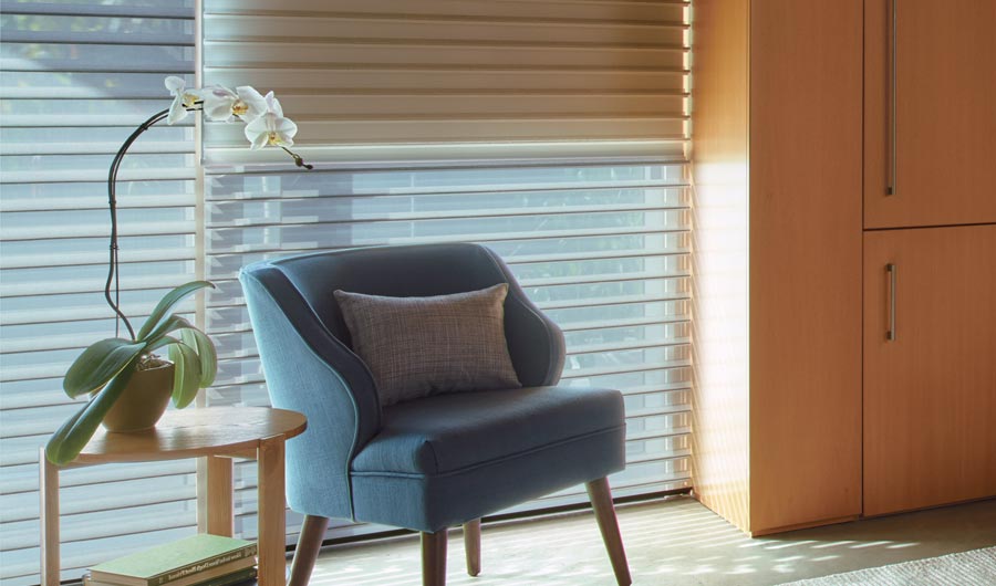 sheer shades with dual roller shades for room darkening in Chicago 60611