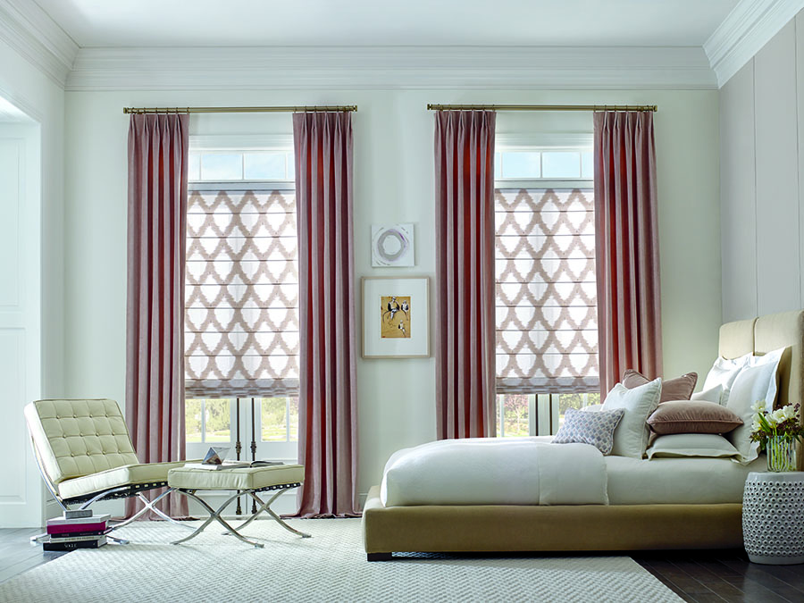 patterned pink roller shades