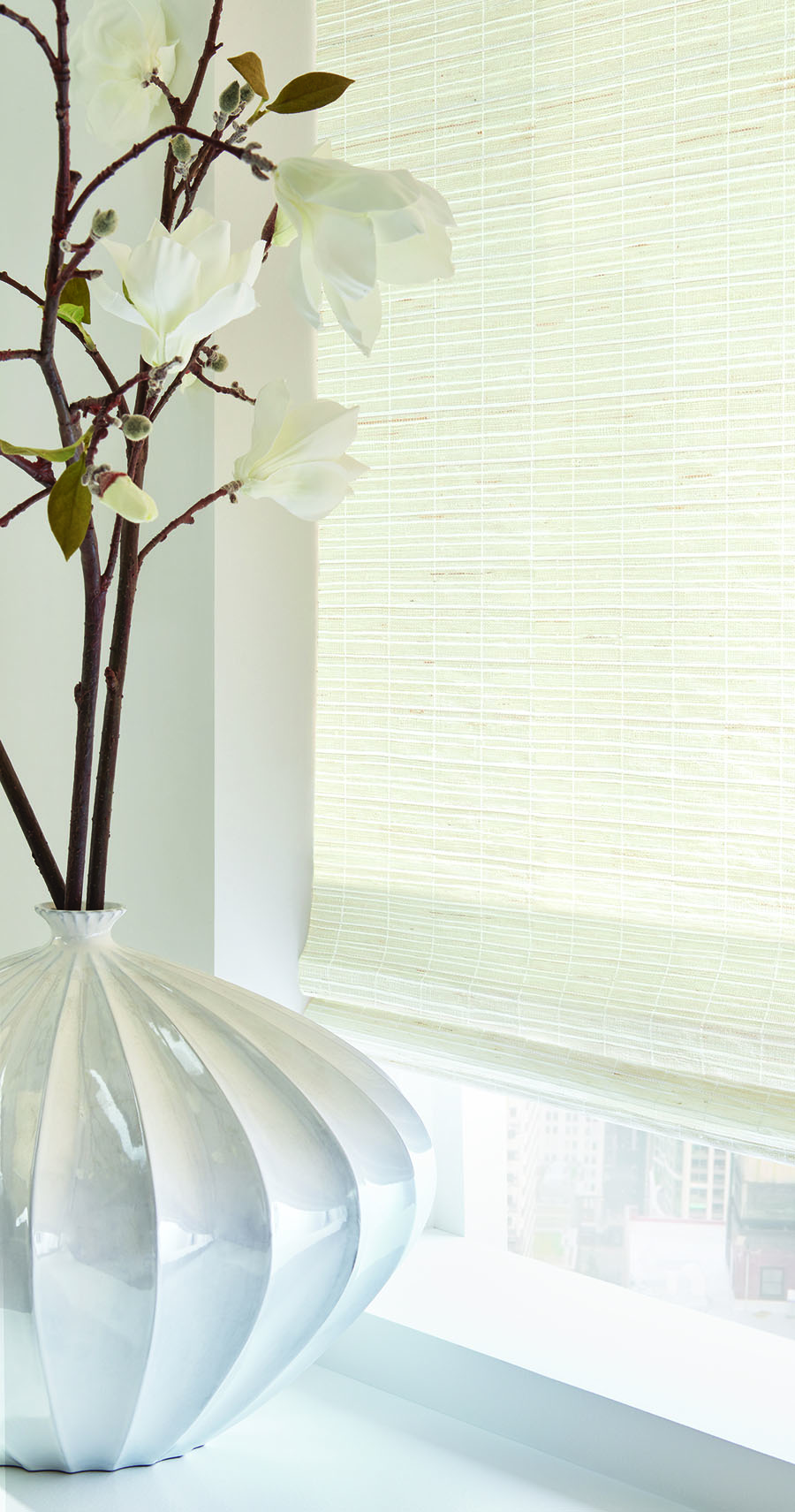 white woven wood shades