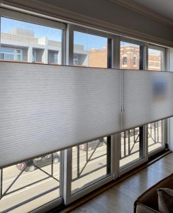 top down bottom up honeycomb shades on wall to wall windows in Chicago IL