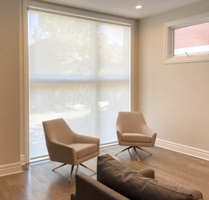neutral screen roller shades large windows in Chicago IL