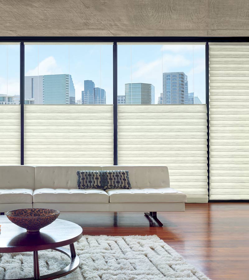 top down roman shades on floor to ceiling windows in Chicago IL