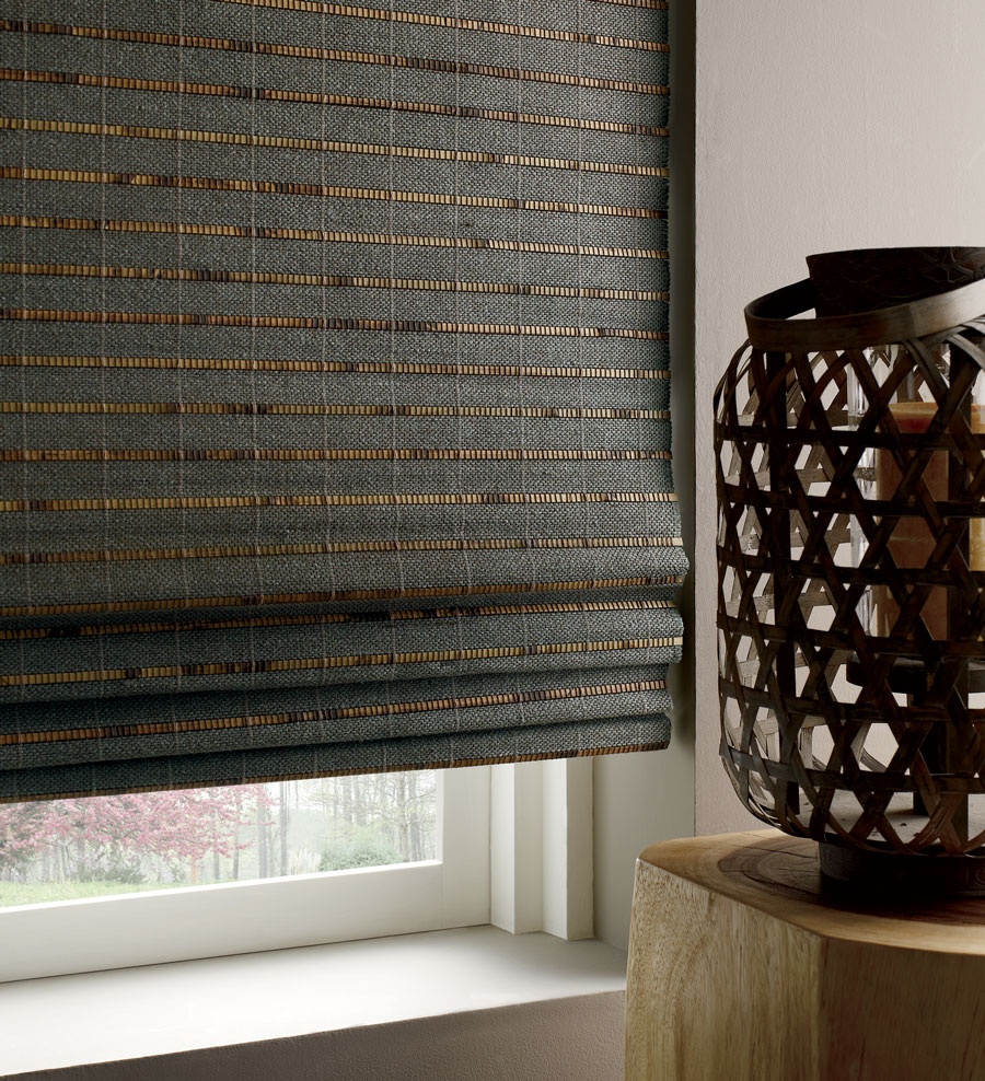 metallic fibers mesh with dark roman shade in Vancouver, WA home office