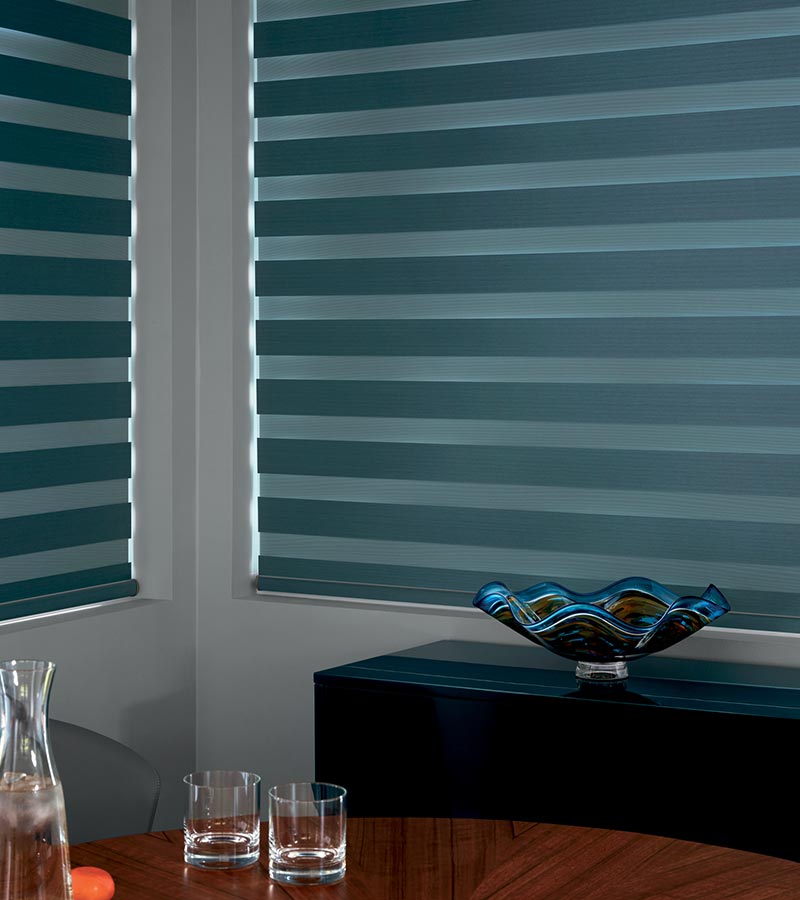 dual opacity automatic window shades in blue coastal color in Chicago, IL