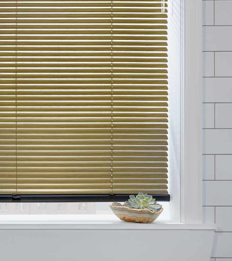 olive alloy blinds in modern condo bathroom Aurora, IL