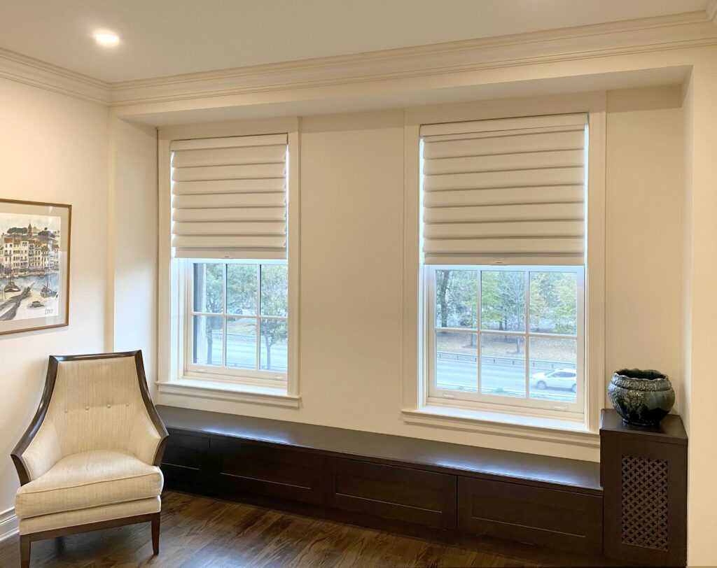 vignette modern roman shades in neutral fabric to blend with wall