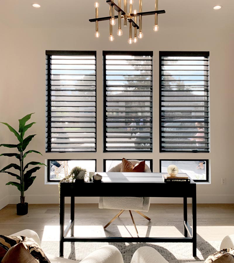 black silhouette shades in home office in Chicago home