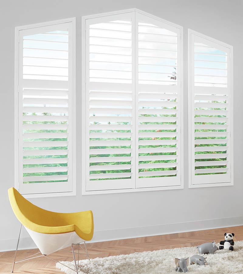 shutters for angled windows and child safety in Portland, OR