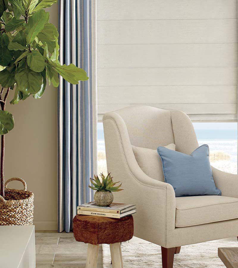 traditional living room blue and cream striped designer shades Camas, WA