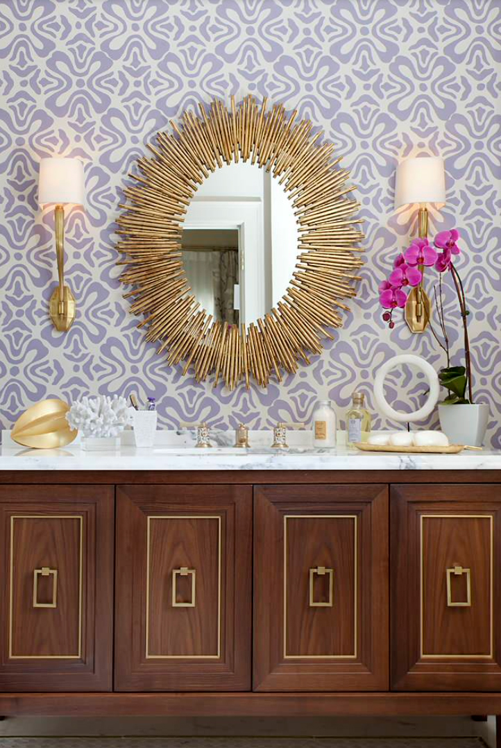 patterned wallpaper in custom bathroom, Naperville, IL