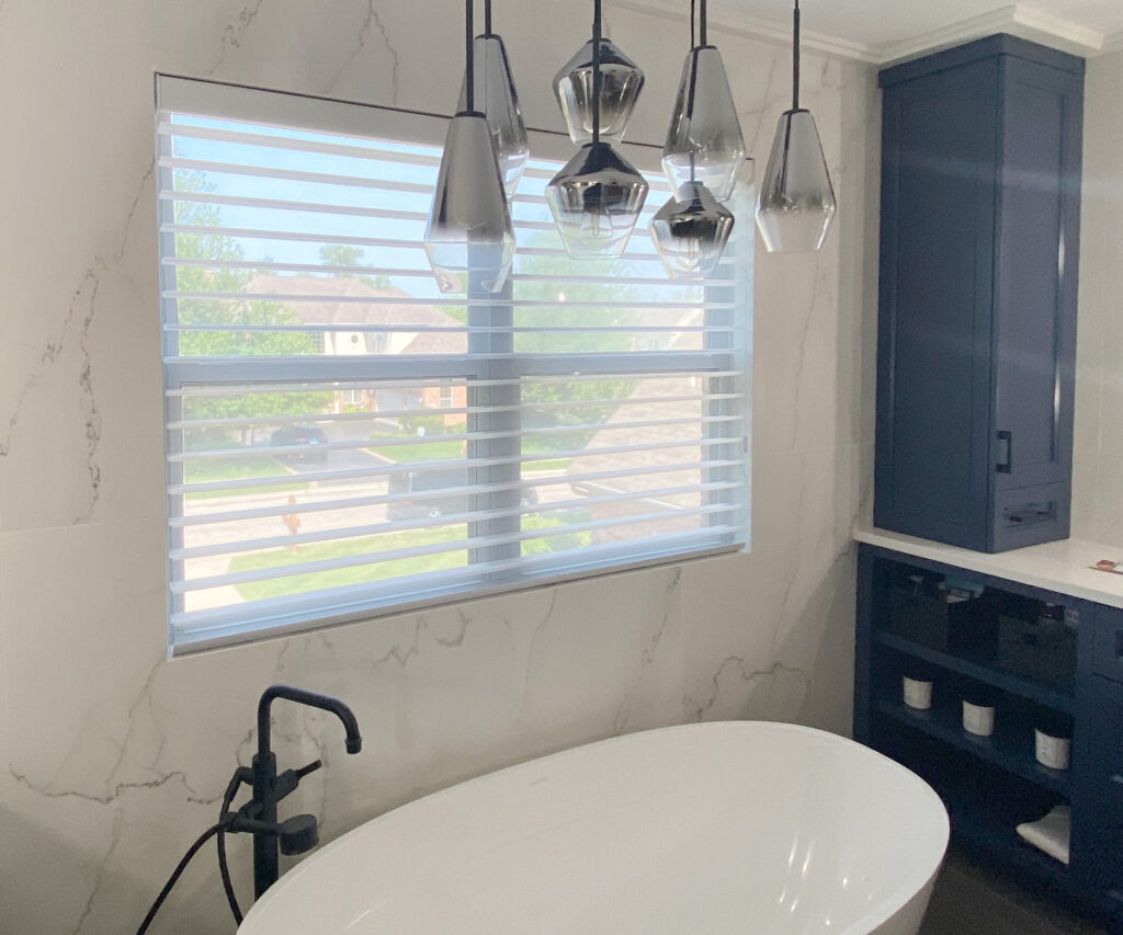 silhouette shades in master bathroom