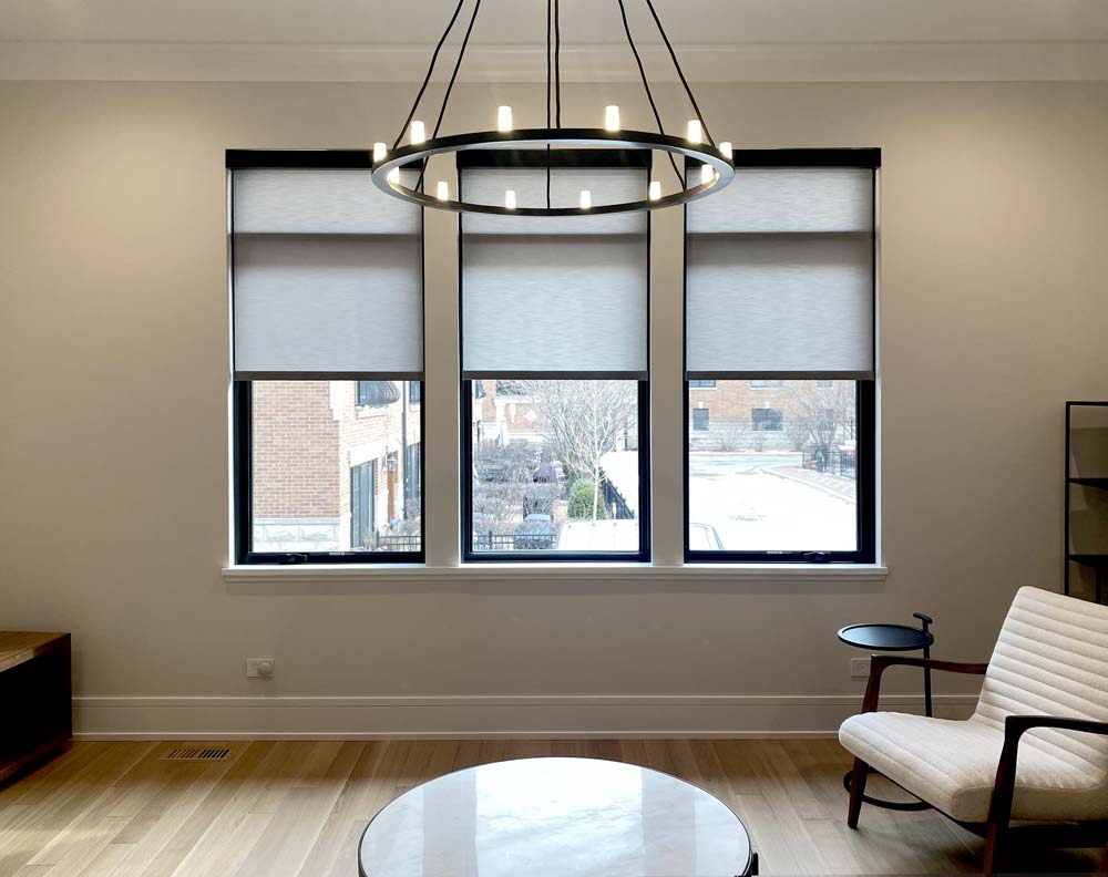 grey roller shades black headrail