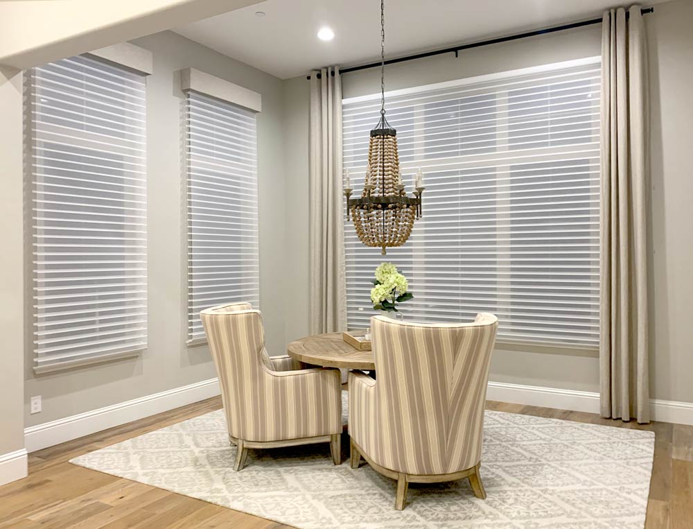 silhouette shades rustic dining room