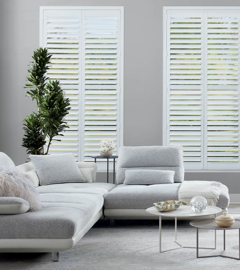 pet friendly floor to ceiling white plantation shutters in Naperville, IL