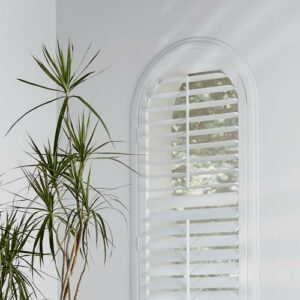 arched window with white shutters