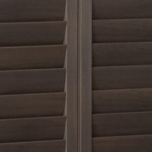 close up of dark faux wood shutters