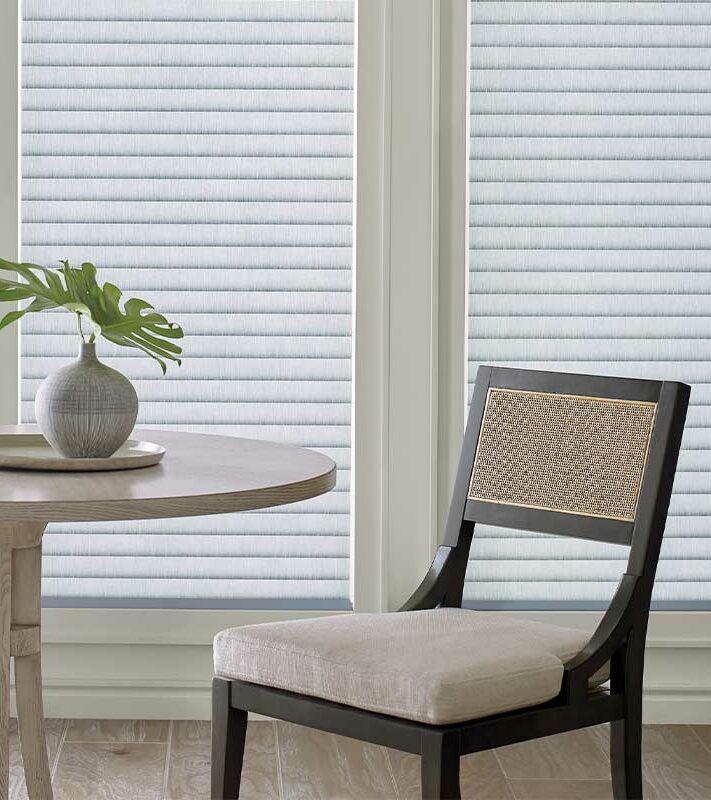 dining room with floor to ceiling UV protection shades in Naperville, IL