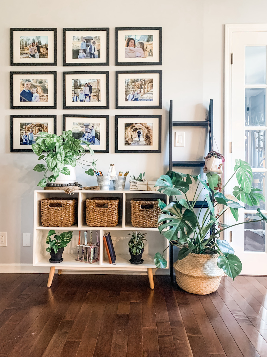 gallery wall with matching black frames 