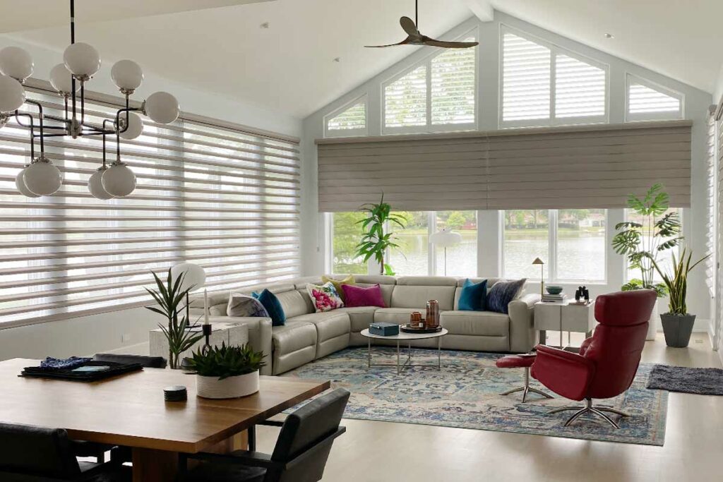 light filtering and energy efficient window shades in modern California living room