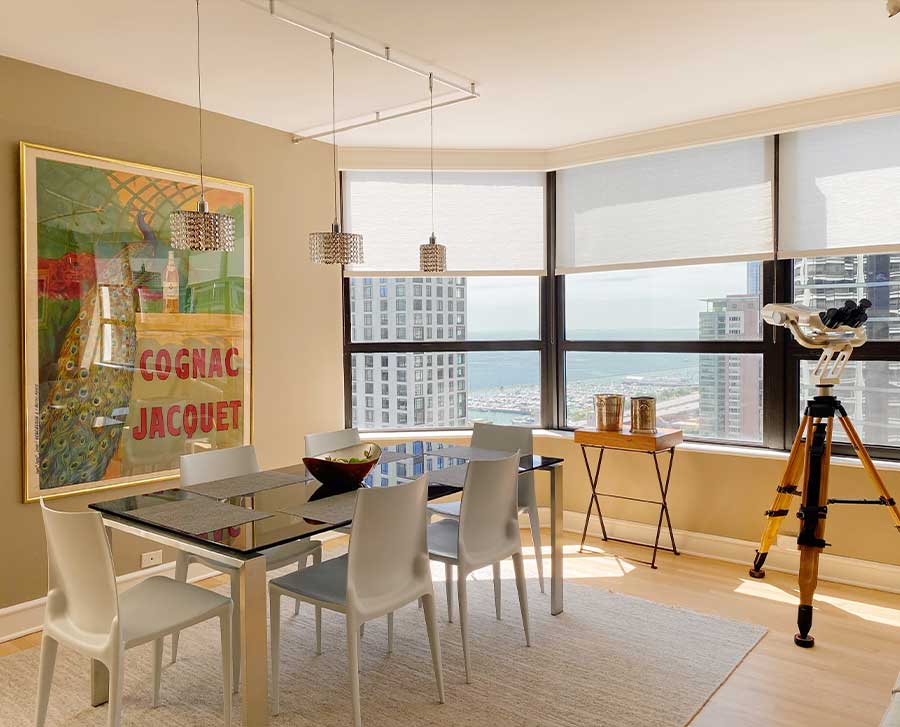 chicago, IL highrise dining room with designer screen shades