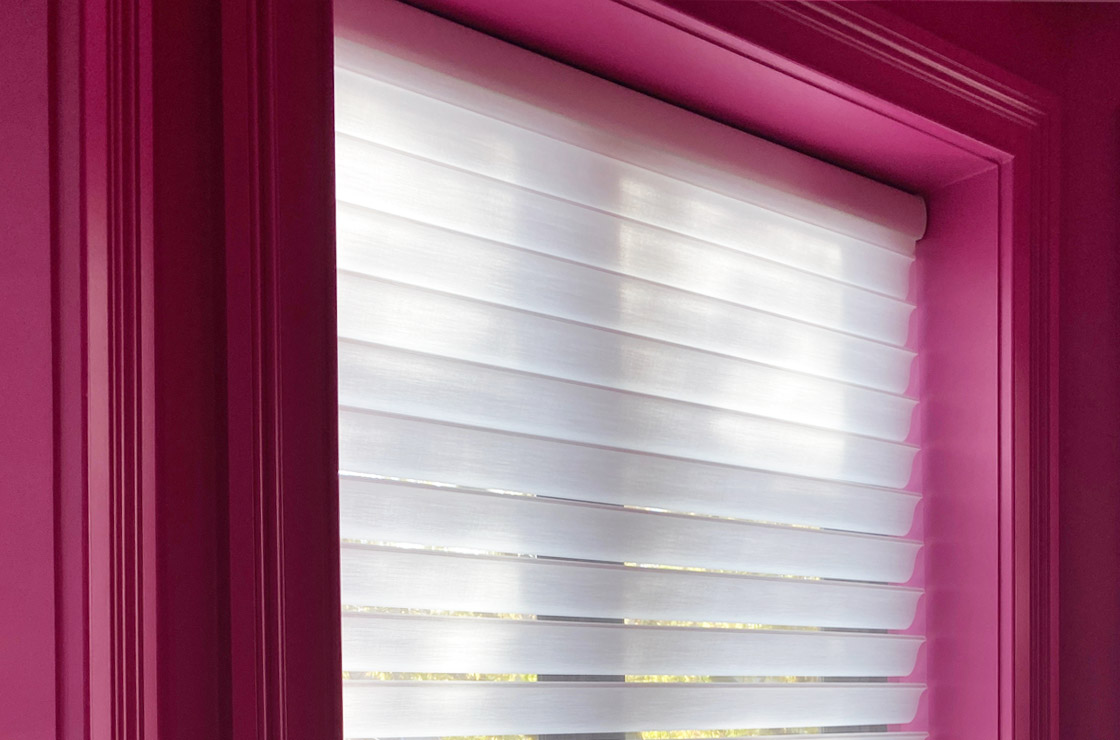 silhouette window shadings detail in magenta room