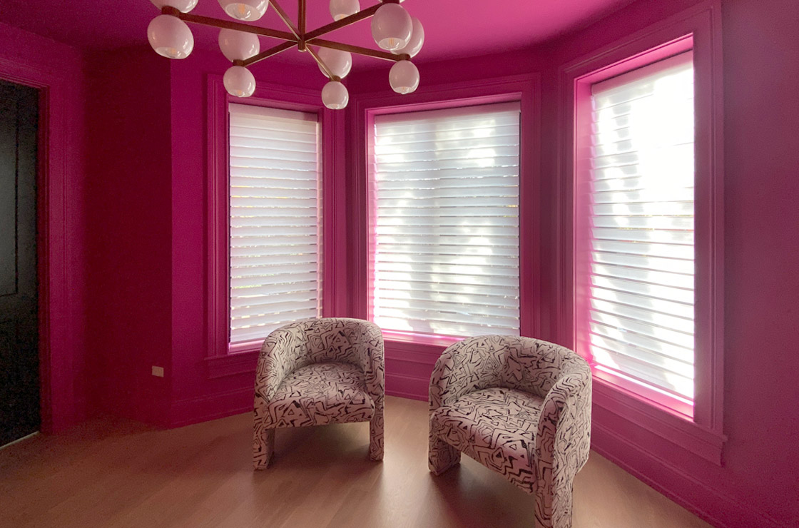 silhouette window shadings in magenta room