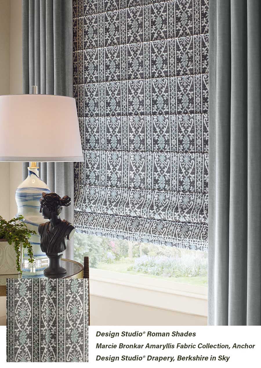 Amaryllis Roman Shades in blue tones