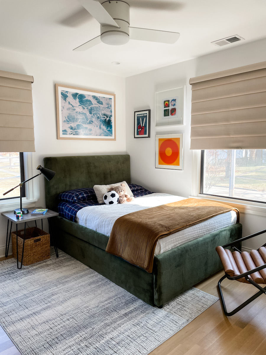 roman shades on multiple windows for boys room transformation