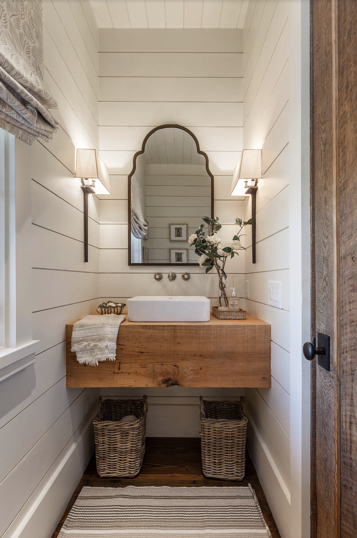 Shiplap walls in powder room