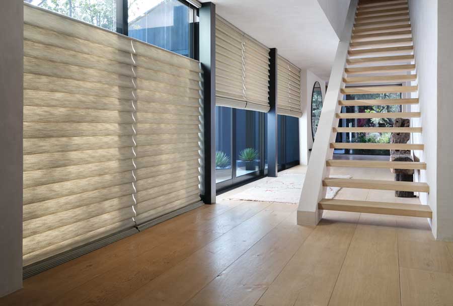 staircase windows with modern roman shades in Chicago