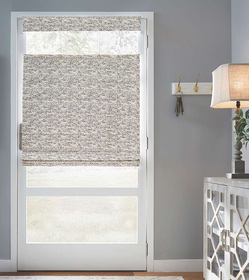 mudroom door shade with top down bottom up function in the down position