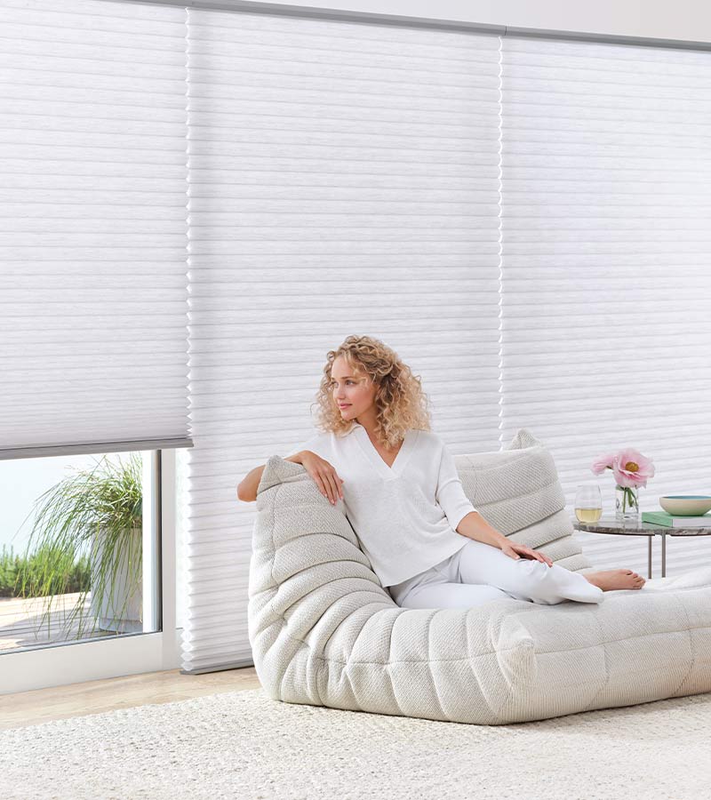 cellular honeycomb shades for increased energy efficiency in a modern home with togo couch