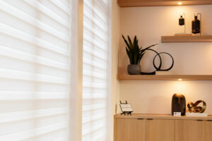white window shades on large windows in the Parade of Homes