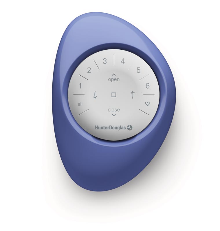 blue and white powerview pebble remote