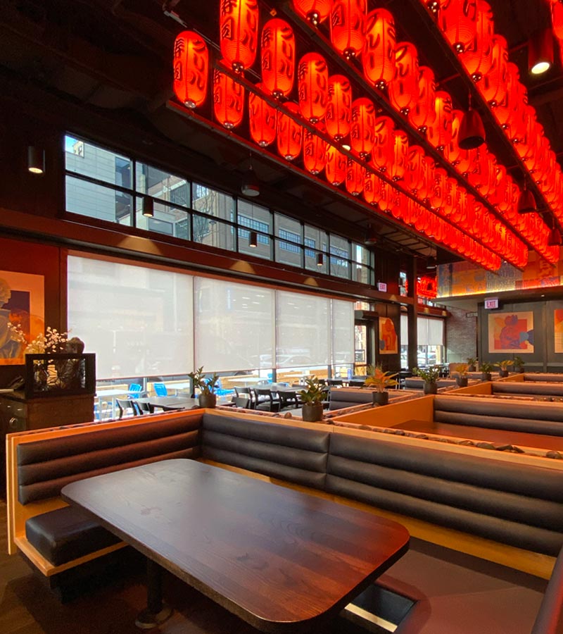 japanese sushi restaurant with designer roller shades