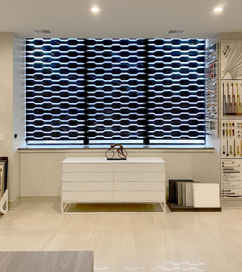 black designer banded shades commercial showroom