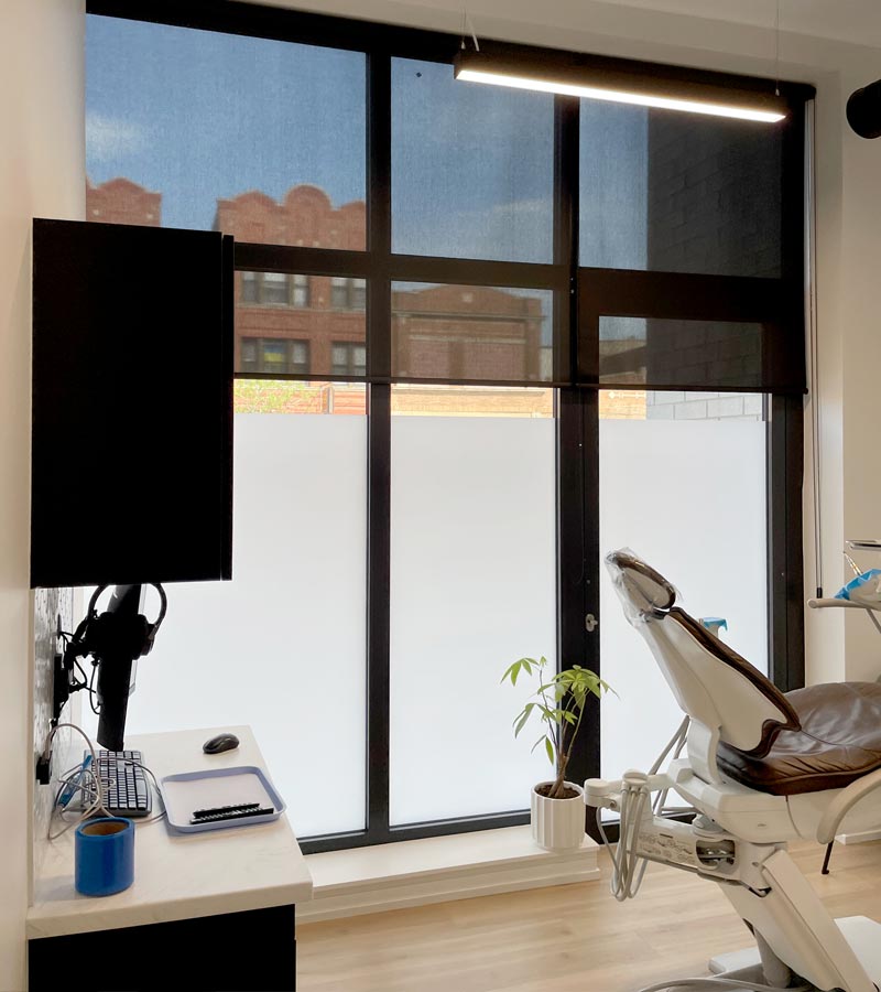 miswaki dentistry custom designer roller shades in examination room