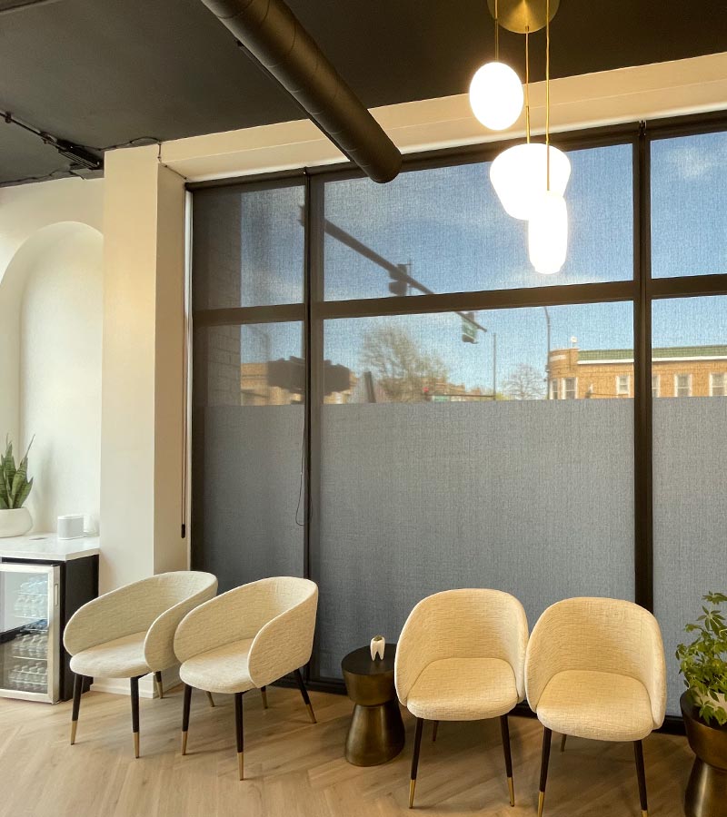 miswaki dentistry custom designer roller shades in waiting room