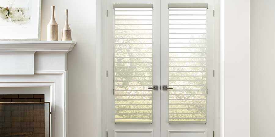 white interior french doors with sheer shades in Chicago IL