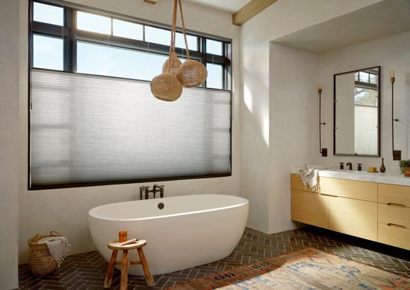 custom top down bottom up honeycomb shades for privacy in bathroom