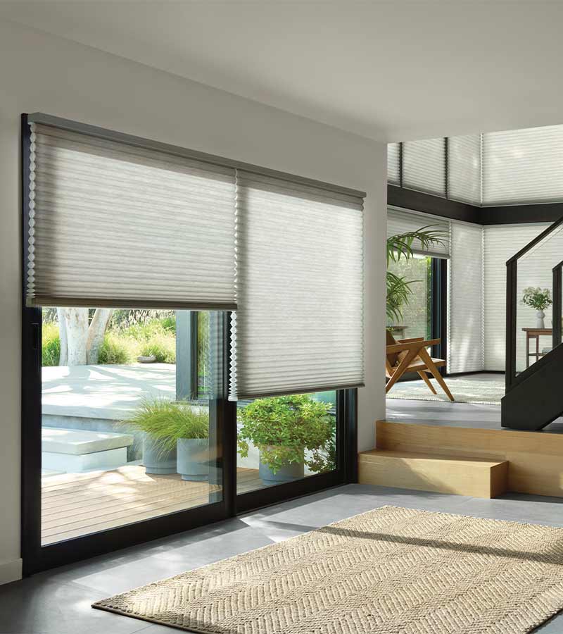 black framed window cellular blinds