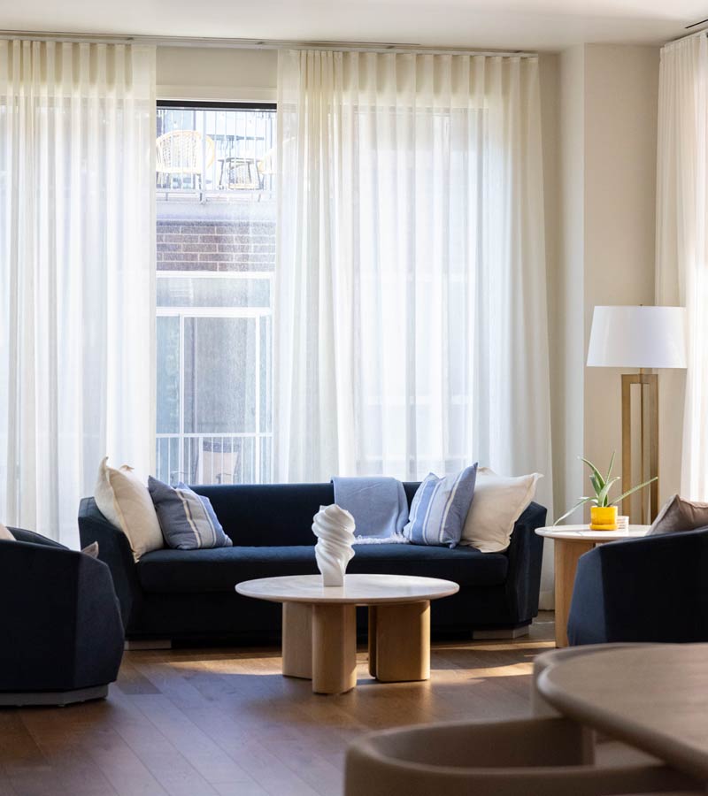 living room light filtering sheer drapery skyline
