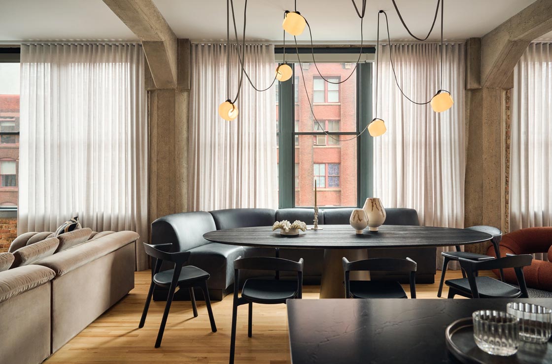 custom floor to ceiling drapery for modern loft dining room by skyline window coverings