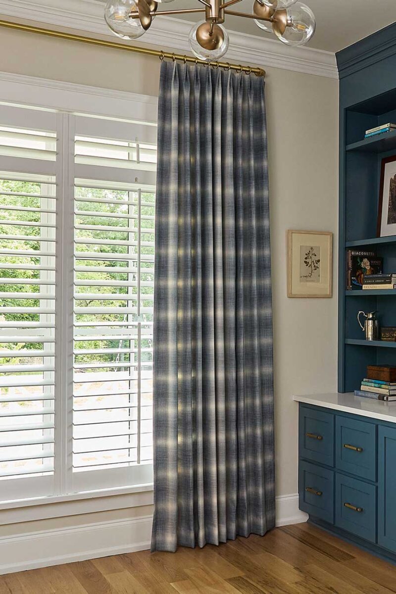 plaid blue curtains in home office in Naperville IL